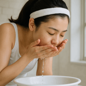 スキンケアで洗顔をする女性