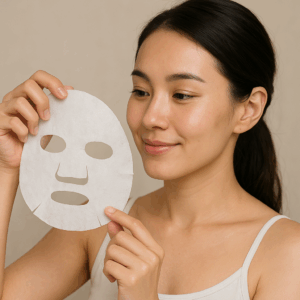 フェイスパックを持っている女性